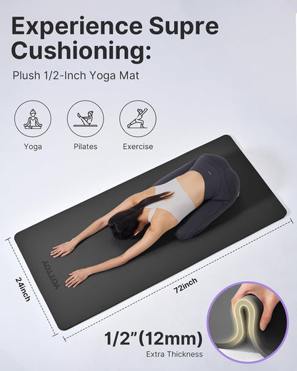 Yoga Mat，Extra Thick Yoga Mat (1/2inch),Professional TPE Exercise Mat,Non-Slip Workout Mat for Yoga, Pilates, Fitness, Barefoot Workouts, Home Gym Studio with Strap