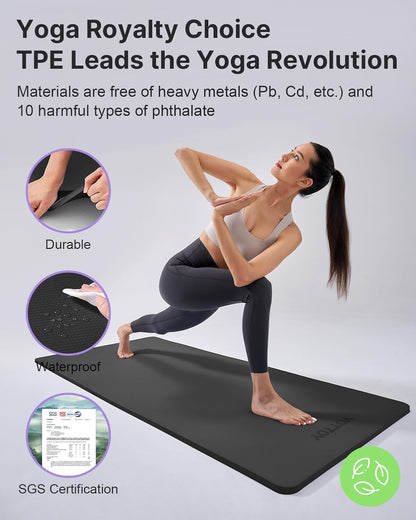 Yoga Mat，Extra Thick Yoga Mat (1/2inch),Professional TPE Exercise Mat,Non-Slip Workout Mat for Yoga, Pilates, Fitness, Barefoot Workouts, Home Gym Studio with Strap