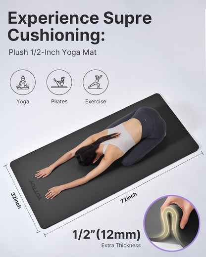 Yoga Mat，Extra Thick Yoga Mat (1/2inch),Professional TPE Exercise Mat,Non-Slip Workout Mat for Yoga, Pilates, Fitness, Barefoot Workouts, Home Gym Studio with Strap