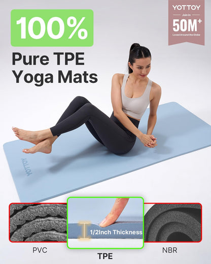 Yoga Mat，Extra Thick Yoga Mat (1/2inch),Professional TPE Exercise Mat,Non-Slip Workout Mat for Yoga, Pilates, Fitness, Barefoot Workouts, Home Gym Studio with Strap