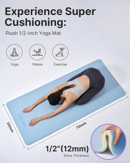 Yoga Mat，Extra Thick Yoga Mat (1/2inch),Professional TPE Exercise Mat,Non-Slip Workout Mat for Yoga, Pilates, Fitness, Barefoot Workouts, Home Gym Studio with Strap
