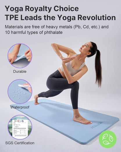 Yoga Mat，Extra Thick Yoga Mat (1/2inch),Professional TPE Exercise Mat,Non-Slip Workout Mat for Yoga, Pilates, Fitness, Barefoot Workouts, Home Gym Studio with Strap