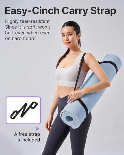 Yoga Mat，Extra Thick Yoga Mat (1/2inch),Professional TPE Exercise Mat,Non-Slip Workout Mat for Yoga, Pilates, Fitness, Barefoot Workouts, Home Gym Studio with Strap