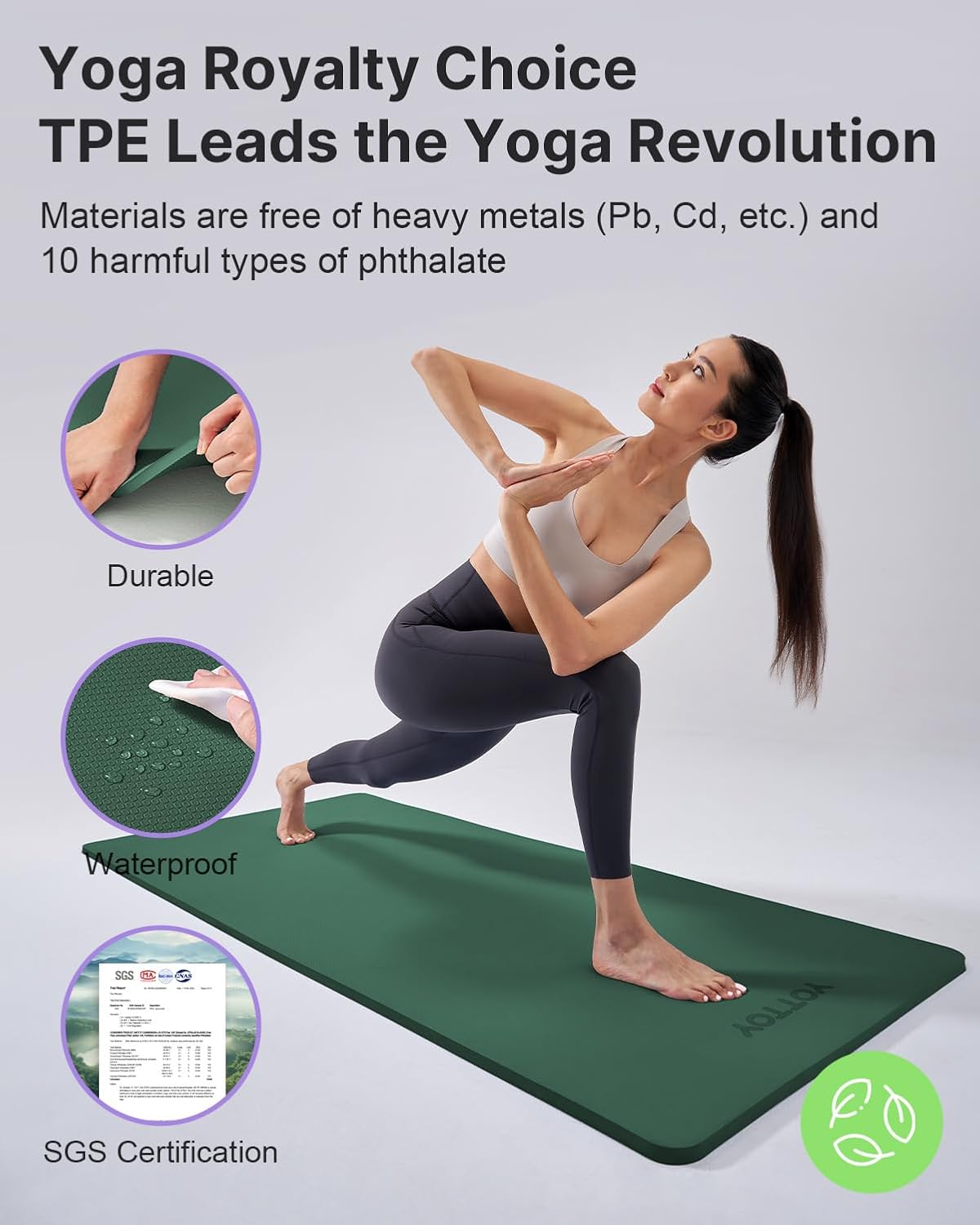Yoga Mat，Extra Thick Yoga Mat (1/2inch),Professional TPE Exercise Mat,Non-Slip Workout Mat for Yoga, Pilates, Fitness, Barefoot Workouts, Home Gym Studio with Strap