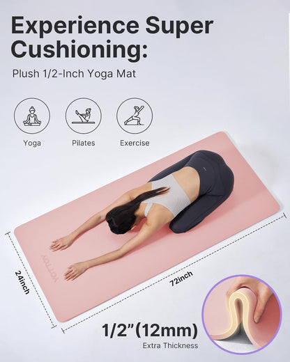 Yoga Mat，Extra Thick Yoga Mat (1/2inch),Professional TPE Exercise Mat,Non-Slip Workout Mat for Yoga, Pilates, Fitness, Barefoot Workouts, Home Gym Studio with Strap