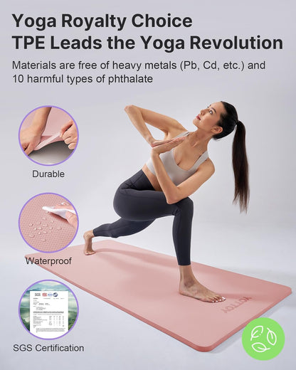 Yoga Mat，Extra Thick Yoga Mat (1/2inch),Professional TPE Exercise Mat,Non-Slip Workout Mat for Yoga, Pilates, Fitness, Barefoot Workouts, Home Gym Studio with Strap