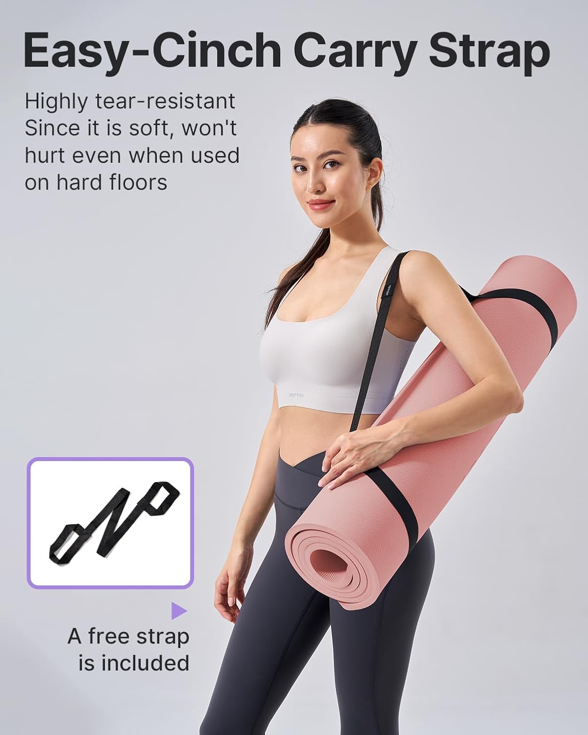 Yoga Mat，Extra Thick Yoga Mat (1/2inch),Professional TPE Exercise Mat,Non-Slip Workout Mat for Yoga, Pilates, Fitness, Barefoot Workouts, Home Gym Studio with Strap