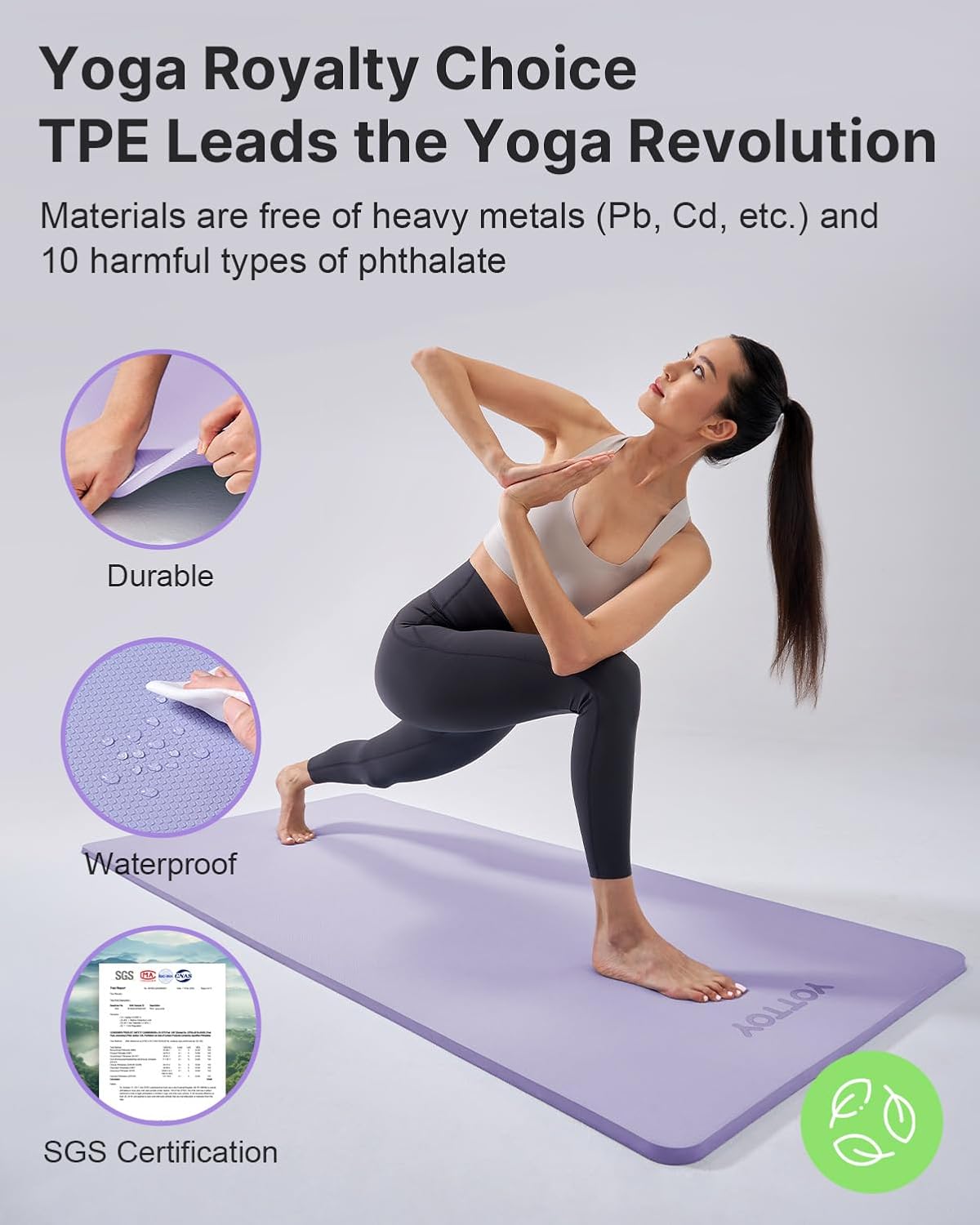 Yoga Mat，Extra Thick Yoga Mat (1/2inch),Professional TPE Exercise Mat,Non-Slip Workout Mat for Yoga, Pilates, Fitness, Barefoot Workouts, Home Gym Studio with Strap