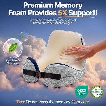 ComfyNap® Versatile Travel Neck Pillow for Airplane [Patented], 9 Positions in 3 Techniques, Plane Pillow with Pure Memory Foam, Travel Pillow with HeadRest Flight Sleep, Travel Essential - Mercury