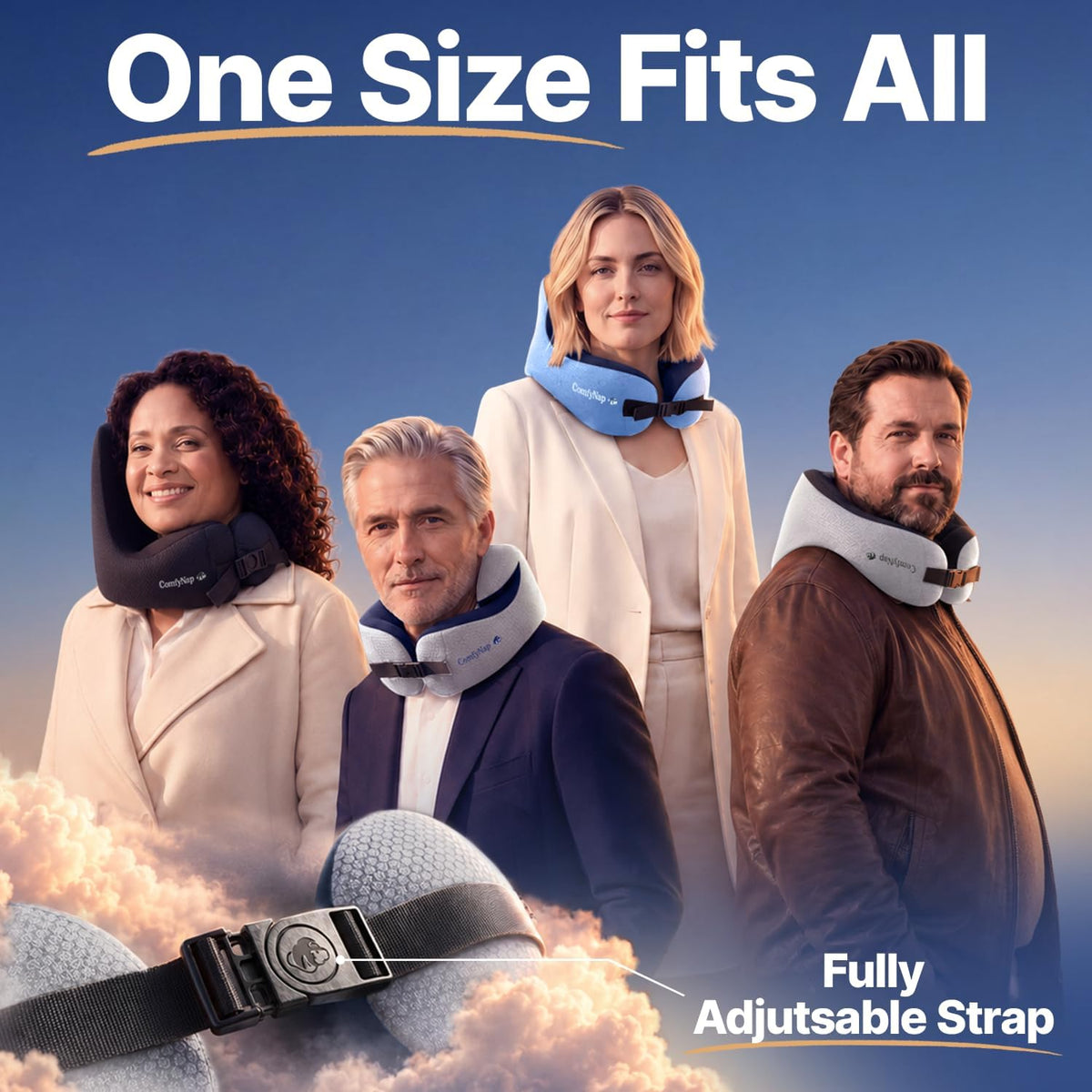ComfyNap® Versatile Travel Neck Pillow for Airplane [Patented], 9 Positions in 3 Techniques, Plane Pillow with Pure Memory Foam, Travel Pillow with HeadRest Flight Sleep, Travel Essential - Mercury