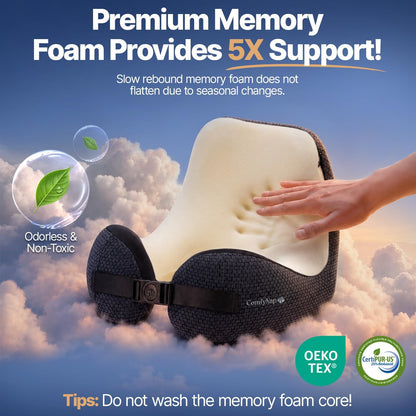 ComfyNap® Versatile Travel Neck Pillow for Airplane [Patented], 9 Positions in 3 Techniques, Plane Pillow with Pure Memory Foam, Travel Pillow with HeadRest Flight Sleep, Travel Essential - Mercury