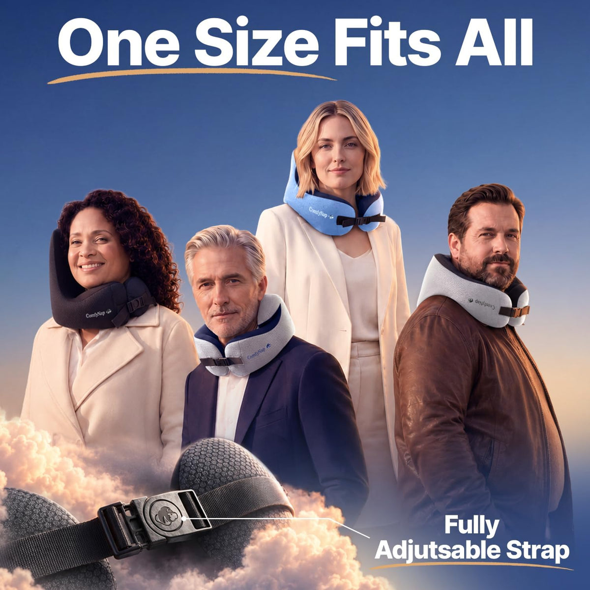 ComfyNap® Versatile Travel Neck Pillow for Airplane [Patented], 9 Positions in 3 Techniques, Plane Pillow with Pure Memory Foam, Travel Pillow with HeadRest Flight Sleep, Travel Essential - Mercury
