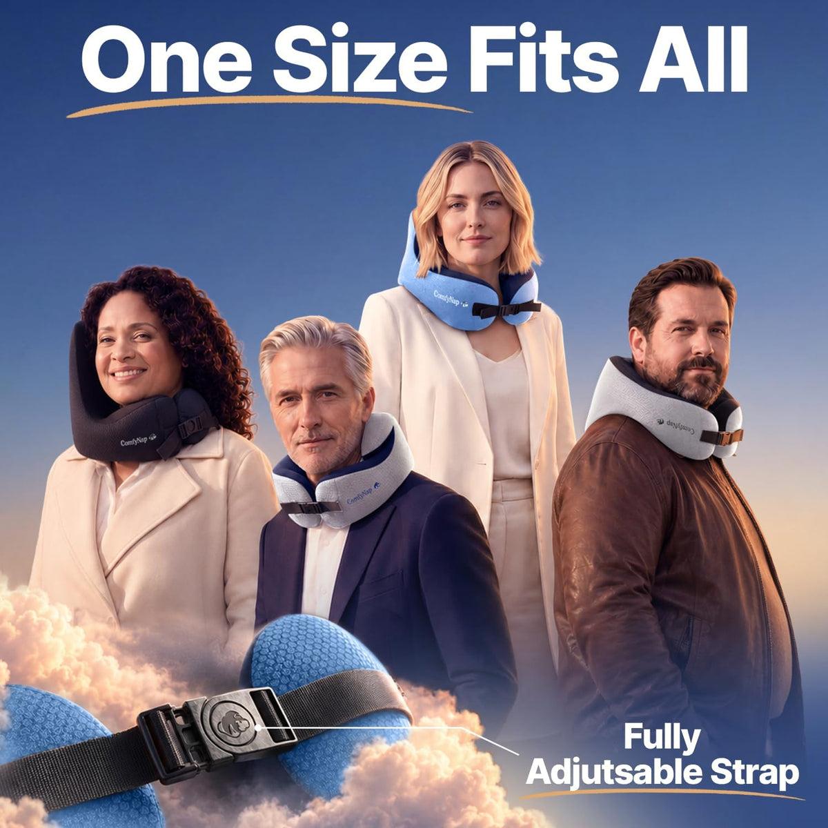 ComfyNap® Versatile Travel Neck Pillow for Airplane [Patented], 9 Positions in 3 Techniques, Plane Pillow with Pure Memory Foam, Travel Pillow with HeadRest Flight Sleep, Travel Essential - Mercury