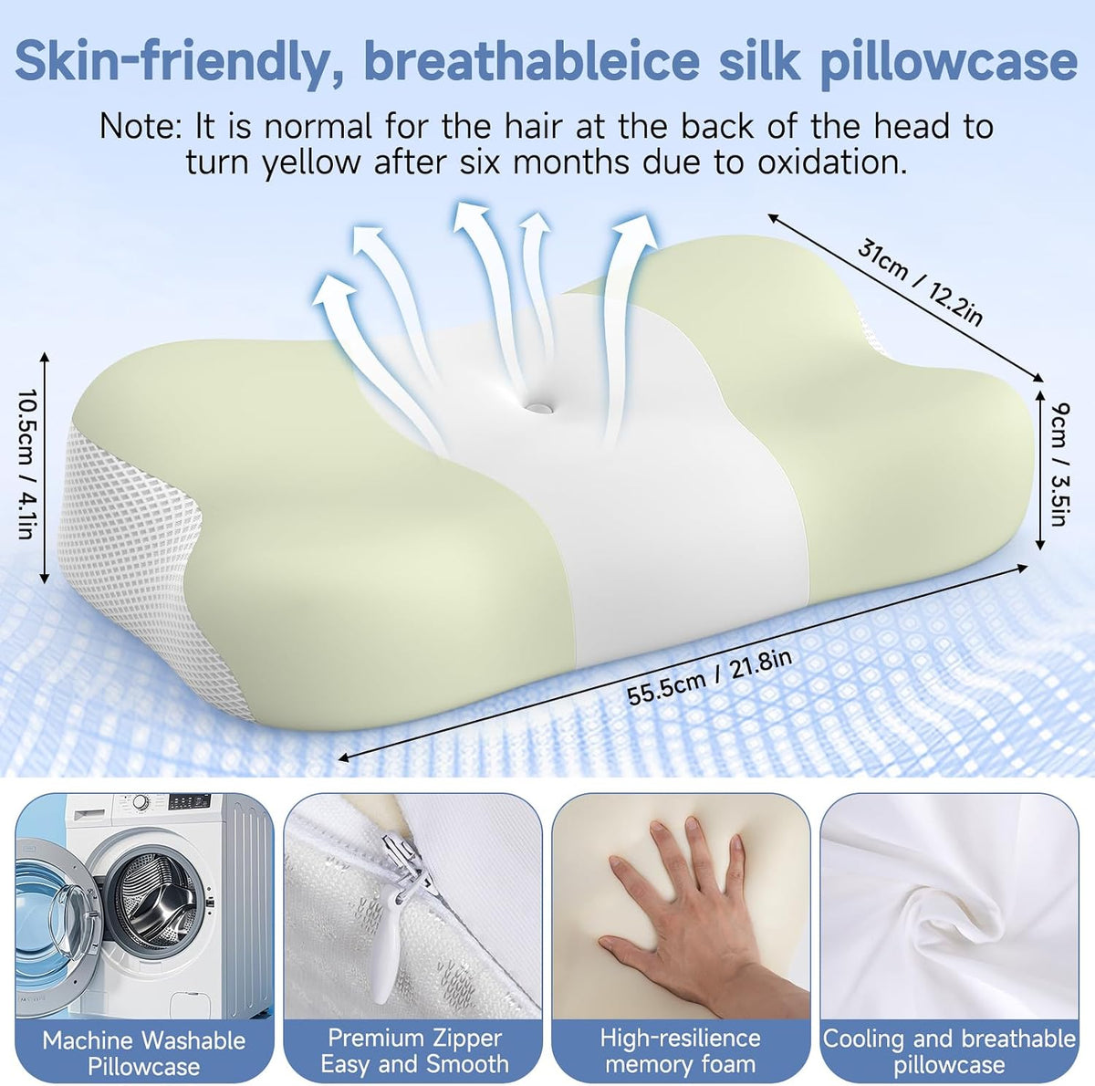 Cervical Neck Pillow Memory Foam Ergonomic Single-Sided High-Low (Green)