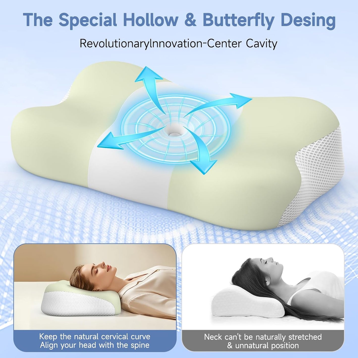 Cervical Neck Pillow Memory Foam Ergonomic Single-Sided High-Low (Green)