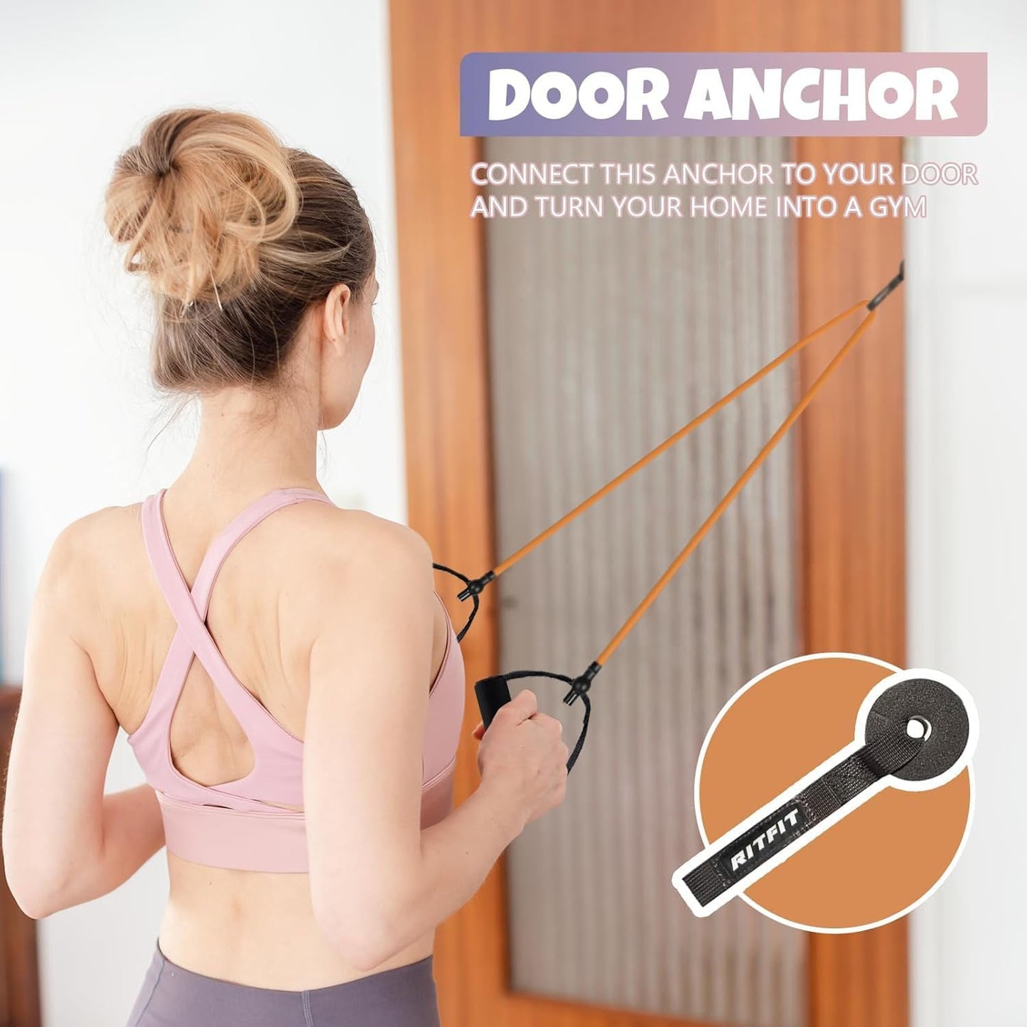 RitFit Single Resistance Exercise Band with Comfortable Handles - Ideal for Physical Therapy, Strength Training, Muscle Toning - Foam Padding Door Anchor and Starter Guide Included