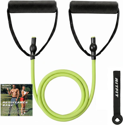 RitFit Single Resistance Exercise Band with Comfortable Handles - Ideal for Physical Therapy, Strength Training, Muscle Toning - Foam Padding Door Anchor and Starter Guide Included