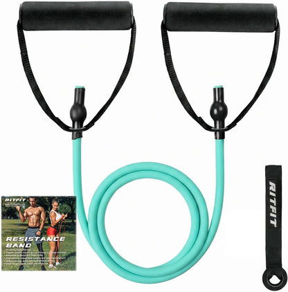 RitFit Single Resistance Exercise Band with Comfortable Handles - Ideal for Physical Therapy, Strength Training, Muscle Toning - Foam Padding Door Anchor and Starter Guide Included