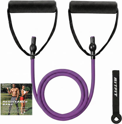 RitFit Single Resistance Exercise Band with Comfortable Handles - Ideal for Physical Therapy, Strength Training, Muscle Toning - Foam Padding Door Anchor and Starter Guide Included
