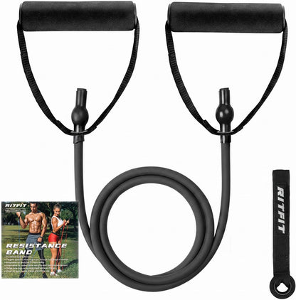 RitFit Single Resistance Exercise Band with Comfortable Handles - Ideal for Physical Therapy, Strength Training, Muscle Toning - Foam Padding Door Anchor and Starter Guide Included