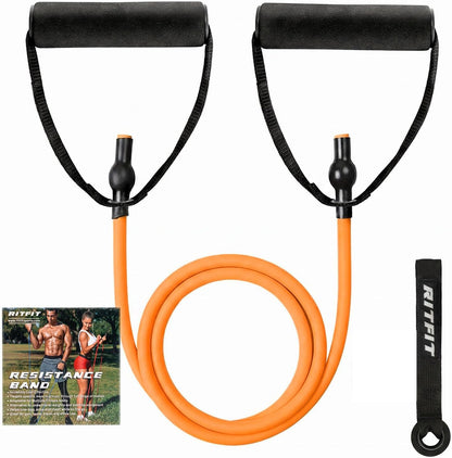 RitFit Single Resistance Exercise Band with Comfortable Handles - Ideal for Physical Therapy, Strength Training, Muscle Toning - Foam Padding Door Anchor and Starter Guide Included