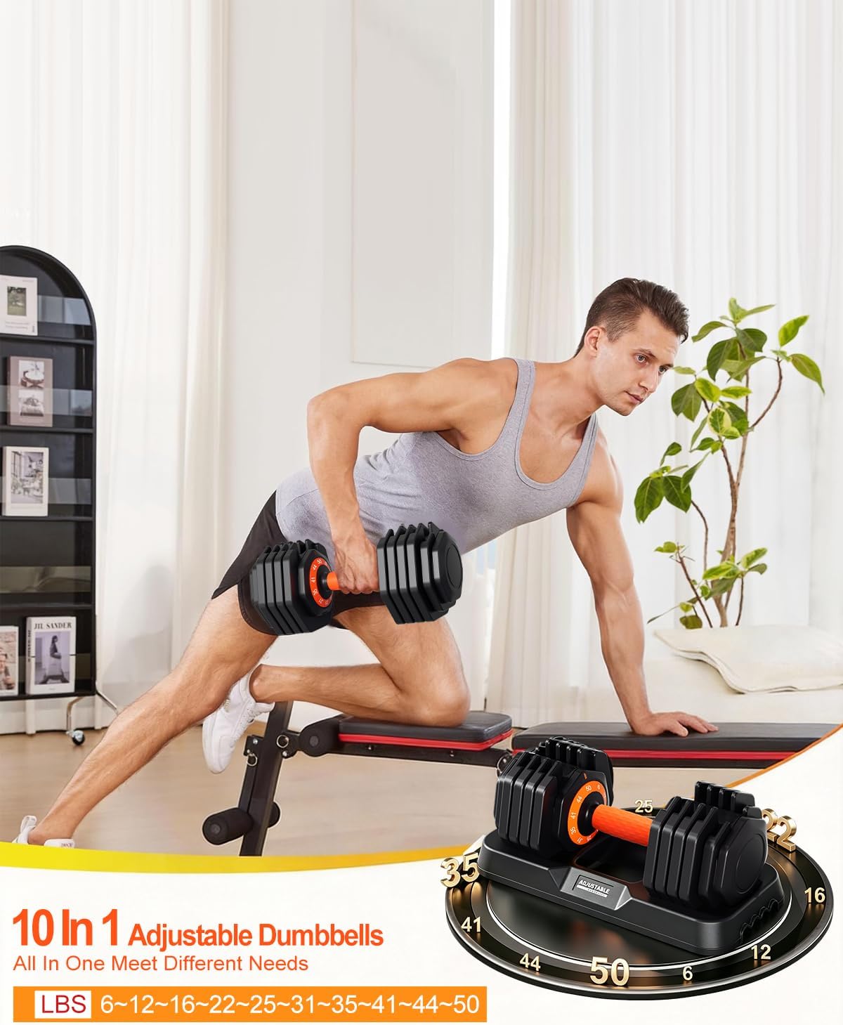 Adjustable Dumbbell Set, 10-in-1 25LB/50LB/90LB Ajustable Dumbbells with Safe Locking System, Enclosed Storage Tray, 1 Sec Fast Adjustment, Comfortable Non-Slip Textured Grip, Suitable for Home Gym Workouts Men and Women