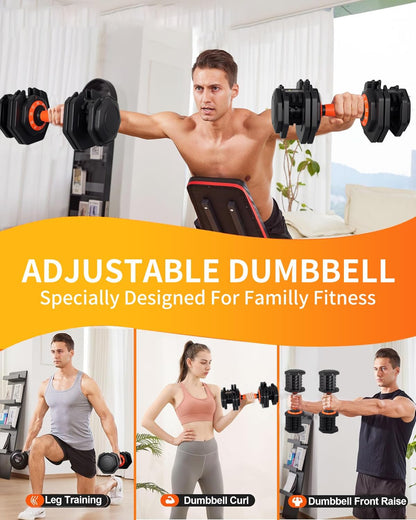 Adjustable Dumbbell Set, 10-in-1 25LB/50LB/90LB Ajustable Dumbbells with Safe Locking System, Enclosed Storage Tray, 1 Sec Fast Adjustment, Comfortable Non-Slip Textured Grip, Suitable for Home Gym Workouts Men and Women