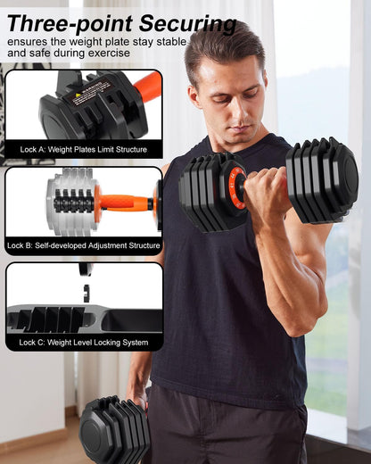 Adjustable Dumbbell Set, 10-in-1 25LB/50LB/90LB Ajustable Dumbbells with Safe Locking System, Enclosed Storage Tray, 1 Sec Fast Adjustment, Comfortable Non-Slip Textured Grip, Suitable for Home Gym Workouts Men and Women