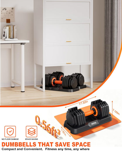 Adjustable Dumbbell Set, 10-in-1 25LB/50LB/90LB Ajustable Dumbbells with Safe Locking System, Enclosed Storage Tray, 1 Sec Fast Adjustment, Comfortable Non-Slip Textured Grip, Suitable for Home Gym Workouts Men and Women