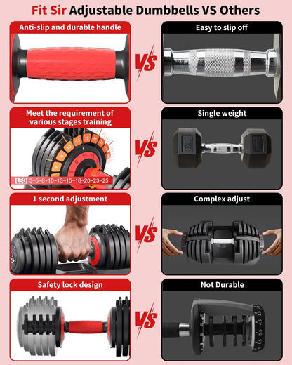 Adjustable Dumbbell Set, 10-in-1 25LB/50LB/90LB Ajustable Dumbbells with Safe Locking System, Enclosed Storage Tray, 1 Sec Fast Adjustment, Comfortable Non-Slip Textured Grip, Suitable for Home Gym Workouts Men and Women