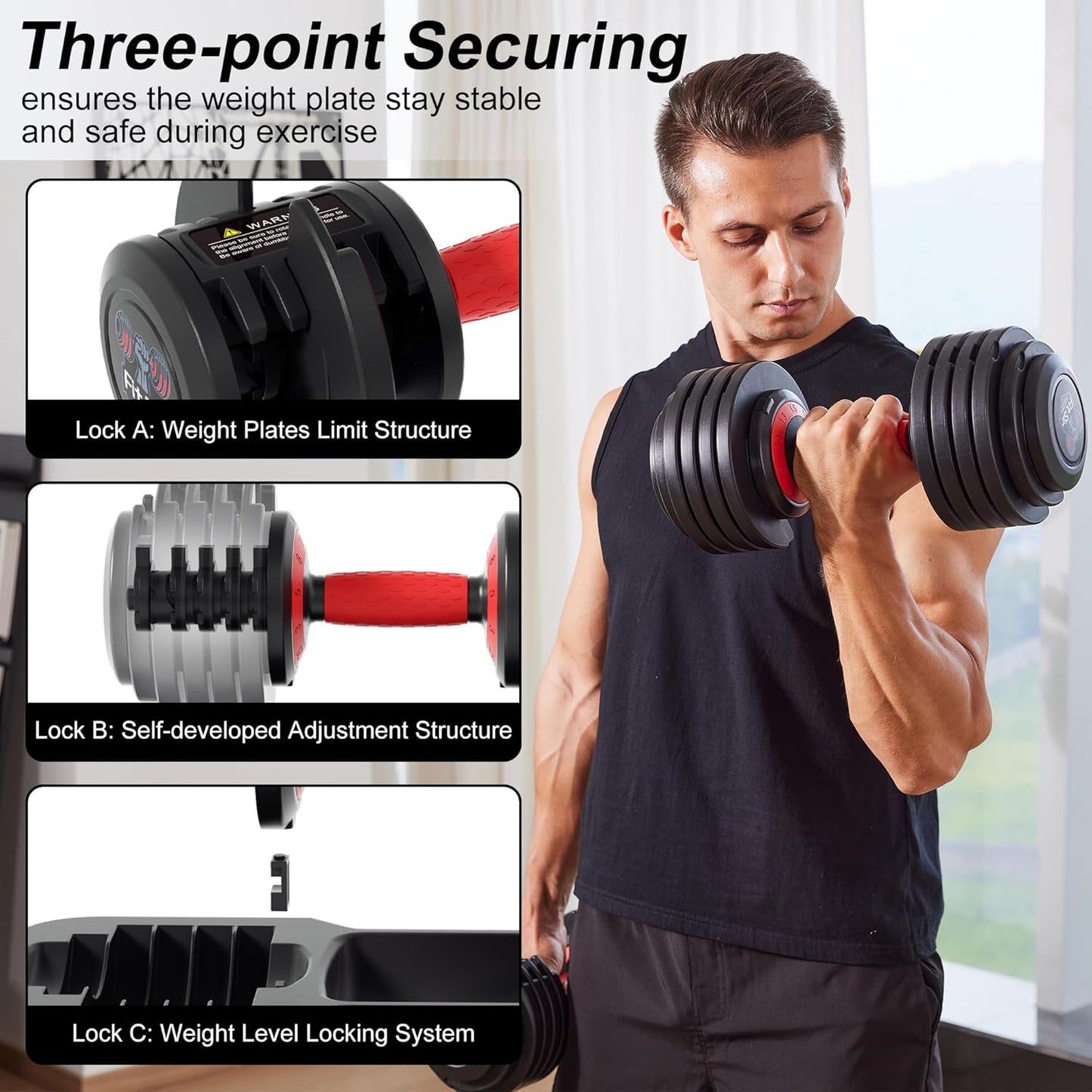 Adjustable Dumbbell Set, 10-in-1 25LB/50LB/90LB Ajustable Dumbbells with Safe Locking System, Enclosed Storage Tray, 1 Sec Fast Adjustment, Comfortable Non-Slip Textured Grip, Suitable for Home Gym Workouts Men and Women