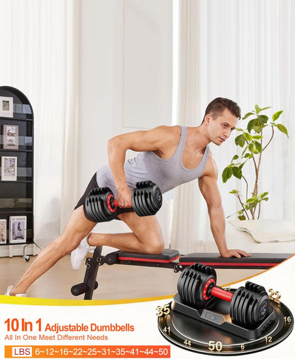 Adjustable Dumbbell Set, 10-in-1 25LB/50LB/90LB Ajustable Dumbbells with Safe Locking System, Enclosed Storage Tray, 1 Sec Fast Adjustment, Comfortable Non-Slip Textured Grip, Suitable for Home Gym Workouts Men and Women