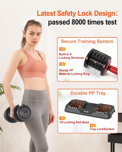 Adjustable Dumbbell Set, 10-in-1 25LB/50LB/90LB Ajustable Dumbbells with Safe Locking System, Enclosed Storage Tray, 1 Sec Fast Adjustment, Comfortable Non-Slip Textured Grip, Suitable for Home Gym Workouts Men and Women