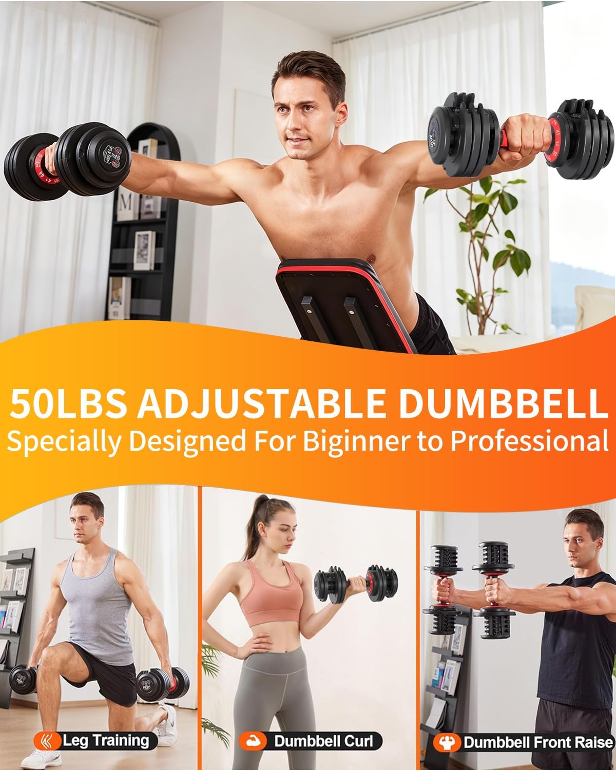 Adjustable Dumbbell Set, 10-in-1 25LB/50LB/90LB Ajustable Dumbbells with Safe Locking System, Enclosed Storage Tray, 1 Sec Fast Adjustment, Comfortable Non-Slip Textured Grip, Suitable for Home Gym Workouts Men and Women