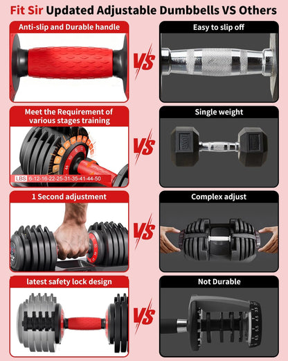 Adjustable Dumbbell Set, 10-in-1 25LB/50LB/90LB Ajustable Dumbbells with Safe Locking System, Enclosed Storage Tray, 1 Sec Fast Adjustment, Comfortable Non-Slip Textured Grip, Suitable for Home Gym Workouts Men and Women
