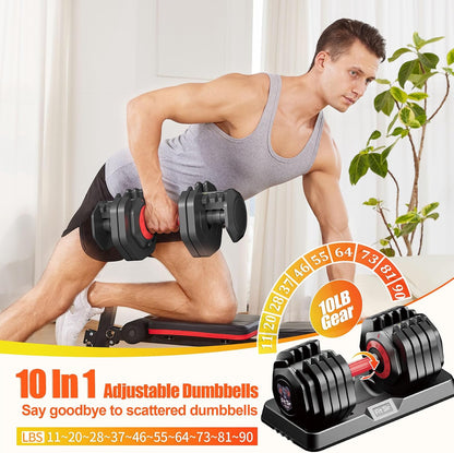 Adjustable Dumbbell Set, 10-in-1 25LB/50LB/90LB Ajustable Dumbbells with Safe Locking System, Enclosed Storage Tray, 1 Sec Fast Adjustment, Comfortable Non-Slip Textured Grip, Suitable for Home Gym Workouts Men and Women