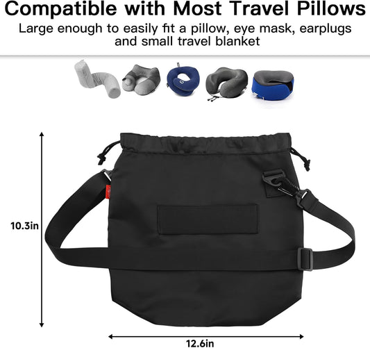 Travel Neck Pillow Bag for Memory Foam Travel Pillow,Luggage Travel Pillow Drawstring Bag Carrying Case with Trolley Sleeve&Adjustable Strap,Easily Attaches to Luggage,Backpacks