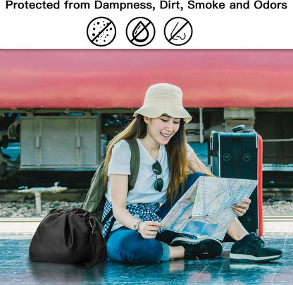 Travel Neck Pillow Bag for Memory Foam Travel Pillow,Luggage Travel Pillow Drawstring Bag Carrying Case with Trolley Sleeve&Adjustable Strap,Easily Attaches to Luggage,Backpacks