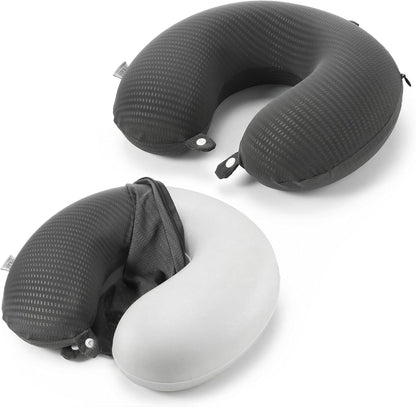 2 PCS U Shaped Travel Pillow Case Cover Ice Silk Neck Pillow Case with Zipper Replacement Airplane Pillow Cover Washable Soft with Double Snap Dark Gray