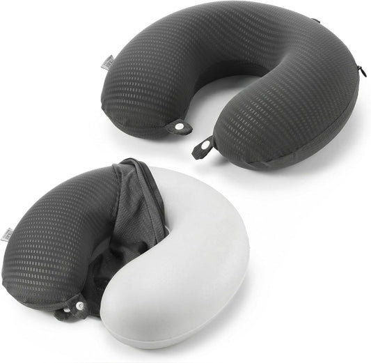 2 PCS U Shaped Travel Pillow Case Cover Ice Silk Neck Pillow Case with Zipper Replacement Airplane Pillow Cover Washable Soft with Double Snap Dark Gray
