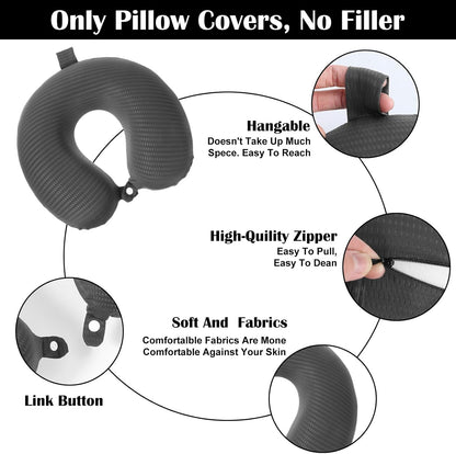 2 PCS U Shaped Travel Pillow Case Cover Ice Silk Neck Pillow Case with Zipper Replacement Airplane Pillow Cover Washable Soft with Double Snap Dark Gray
