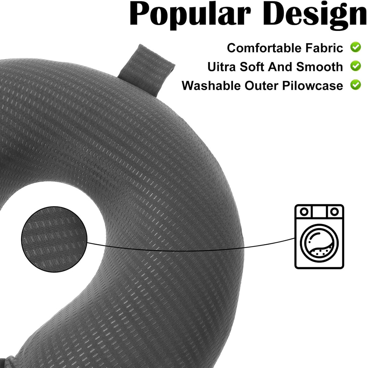2 PCS U Shaped Travel Pillow Case Cover Ice Silk Neck Pillow Case with Zipper Replacement Airplane Pillow Cover Washable Soft with Double Snap Dark Gray