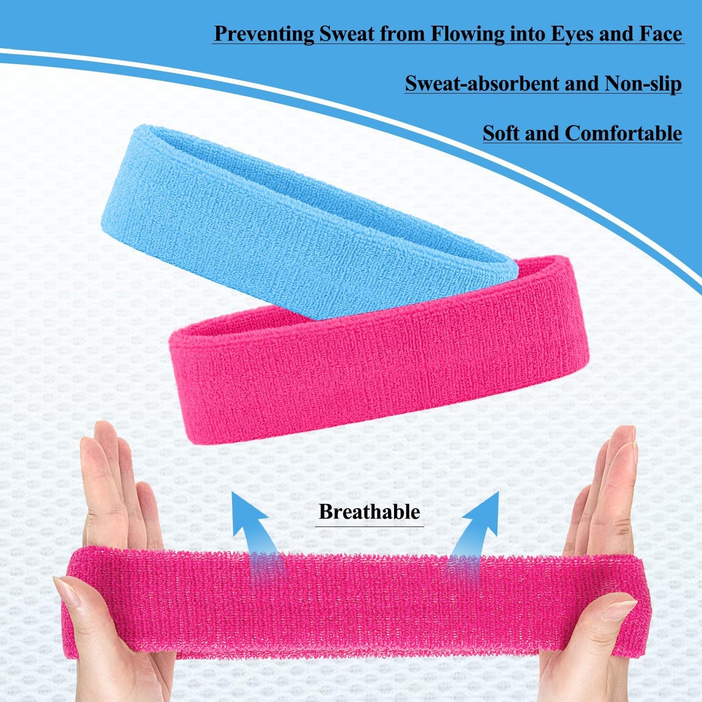 6pcs 80s Headbands for Women, Terry Cloth Sports Headband Neon Sweatbands 80s 90s Party Costume Accessories for Retro Party Decorations Gym Yoga Tennis Running Fitness