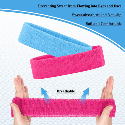 6pcs 80s Headbands for Women, Terry Cloth Sports Headband Neon Sweatbands 80s 90s Party Costume Accessories for Retro Party Decorations Gym Yoga Tennis Running Fitness