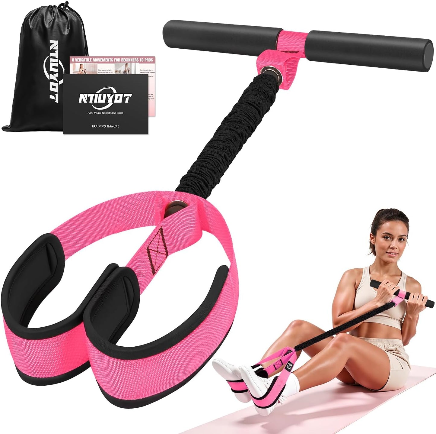 Pedal Resistance Band with Handle, Upgraded Durable Thickened Latex Tubes and Soft Foam Fabric Foot Pedal, Sit Up Exercise Equipment for Abdomen, Waist, Arm, Core/ABS, Leg, Physical Therapy