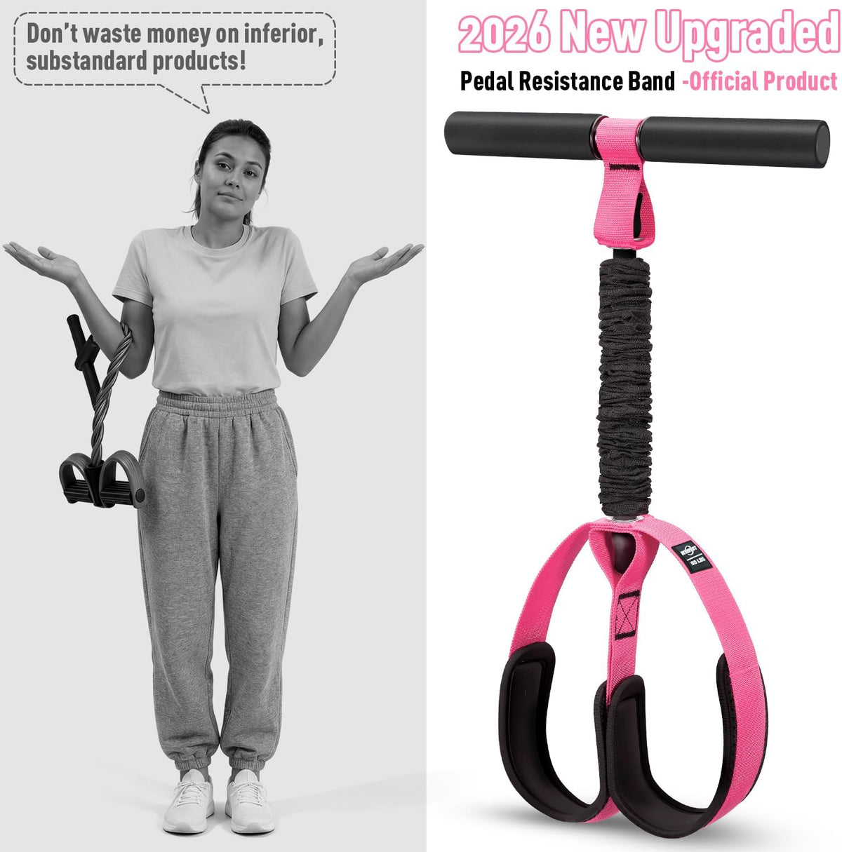 Pedal Resistance Band with Handle, Upgraded Durable Thickened Latex Tubes and Soft Foam Fabric Foot Pedal, Sit Up Exercise Equipment for Abdomen, Waist, Arm, Core/ABS, Leg, Physical Therapy