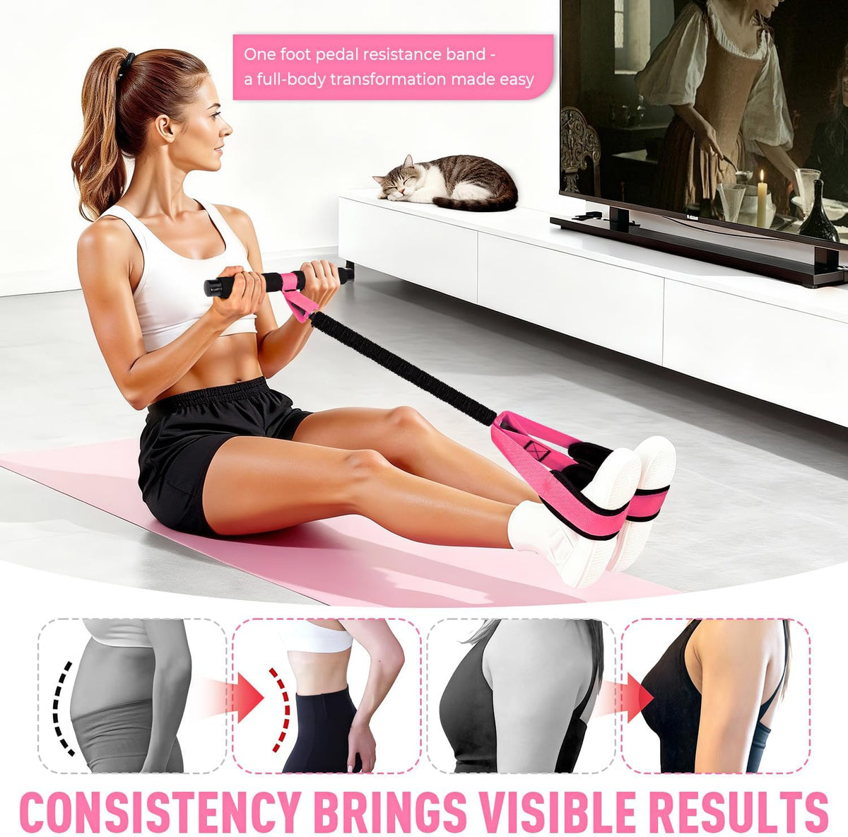 Pedal Resistance Band with Handle, Upgraded Durable Thickened Latex Tubes and Soft Foam Fabric Foot Pedal, Sit Up Exercise Equipment for Abdomen, Waist, Arm, Core/ABS, Leg, Physical Therapy