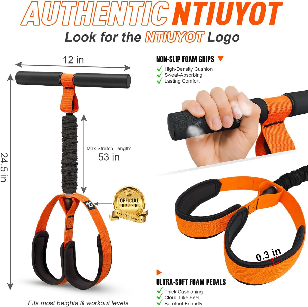 Pedal Resistance Band with Handle, Upgraded Durable Thickened Latex Tubes and Soft Foam Fabric Foot Pedal, Sit Up Exercise Equipment for Abdomen, Waist, Arm, Core/ABS, Leg, Physical Therapy