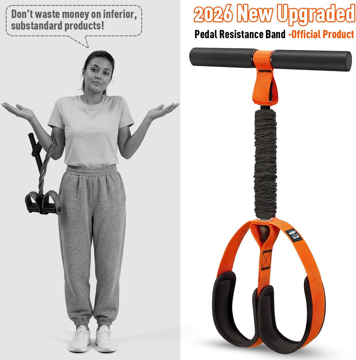 Pedal Resistance Band with Handle, Upgraded Durable Thickened Latex Tubes and Soft Foam Fabric Foot Pedal, Sit Up Exercise Equipment for Abdomen, Waist, Arm, Core/ABS, Leg, Physical Therapy