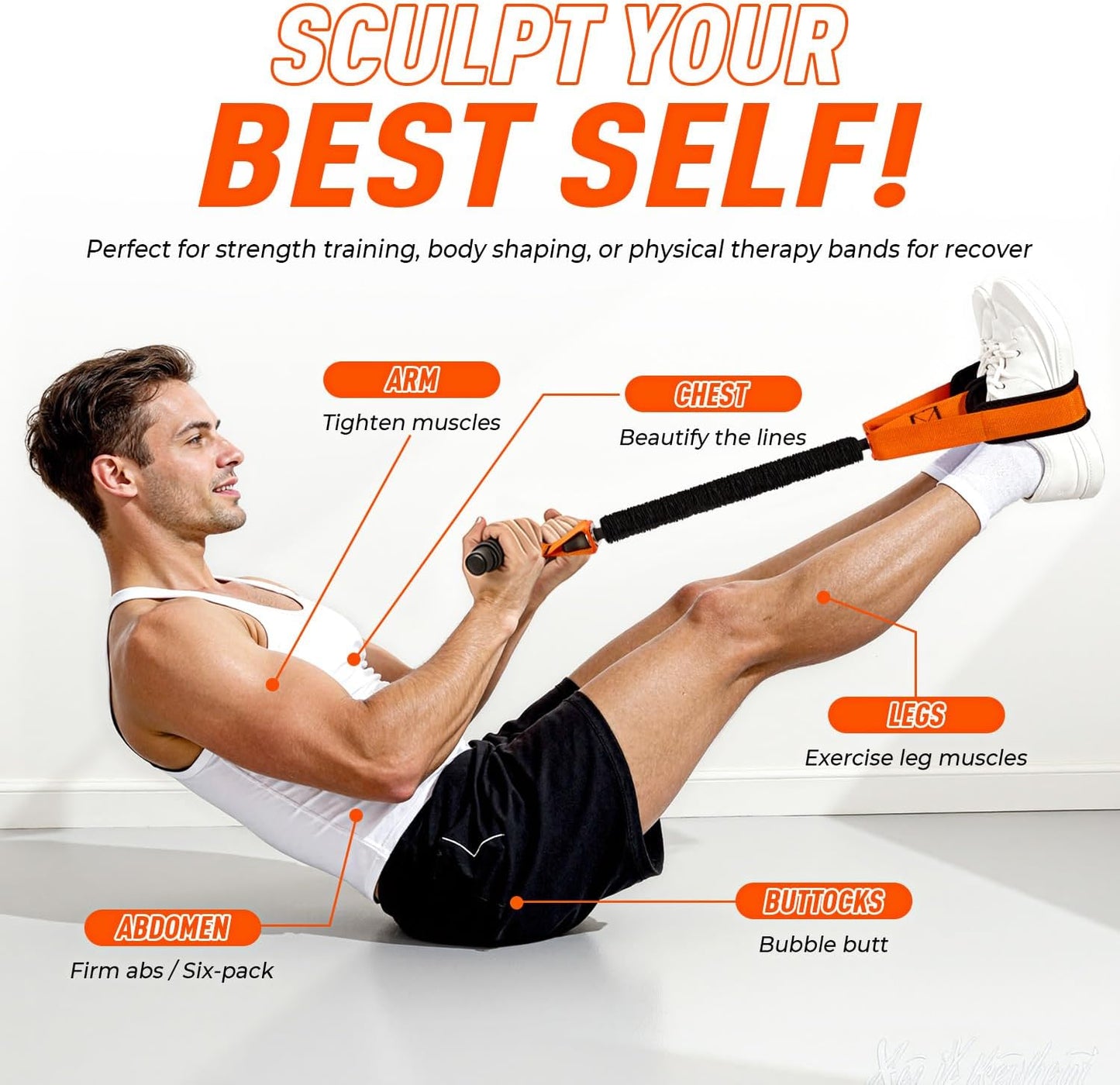Pedal Resistance Band with Handle, Upgraded Durable Thickened Latex Tubes and Soft Foam Fabric Foot Pedal, Sit Up Exercise Equipment for Abdomen, Waist, Arm, Core/ABS, Leg, Physical Therapy